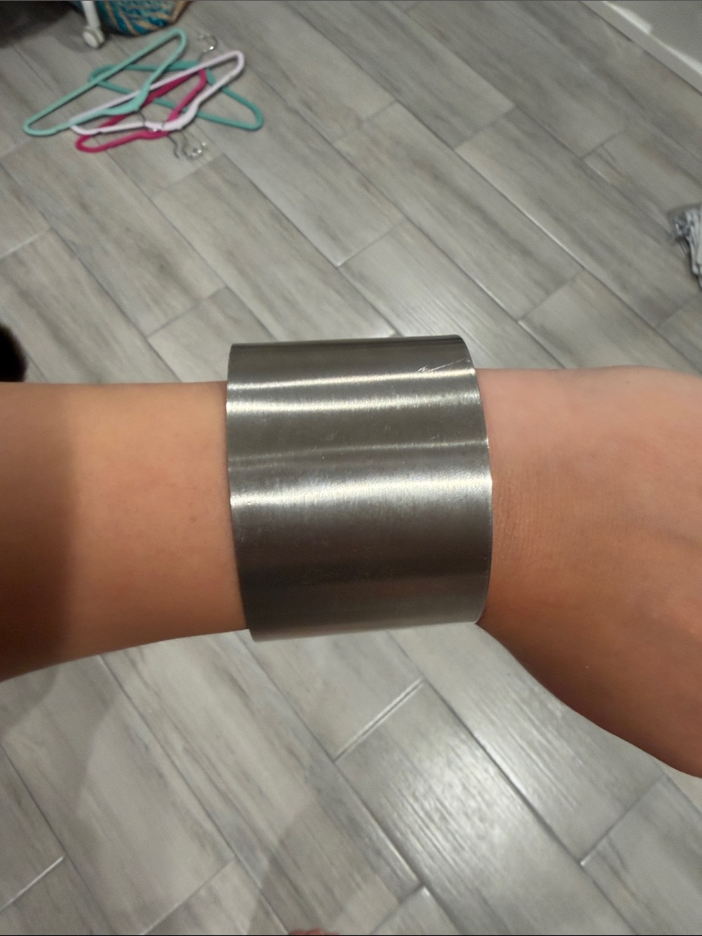 Wide Silver Metallic Wrist Cuff - Minimal Wearable